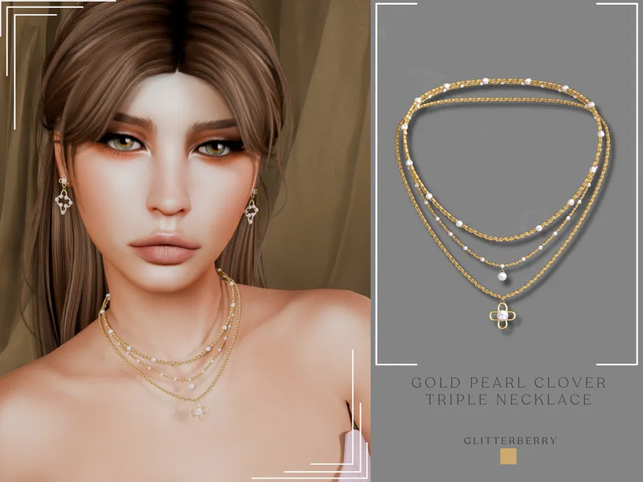 Gold Pearl Clover Necklace image