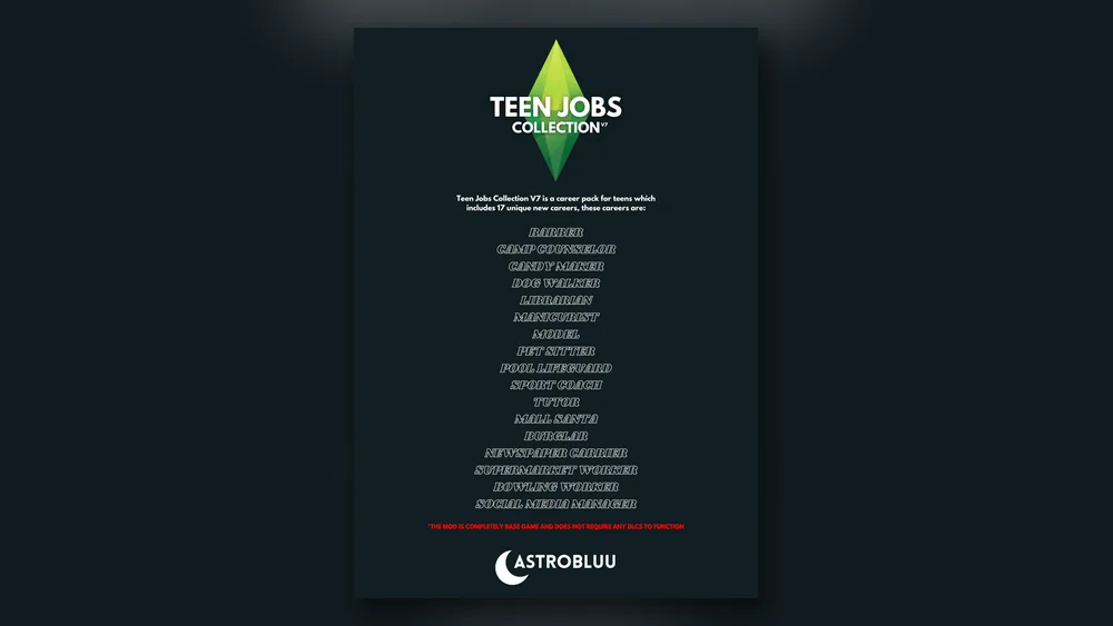 Teen Jobs Collection V7 Sims 4 list of teen careers